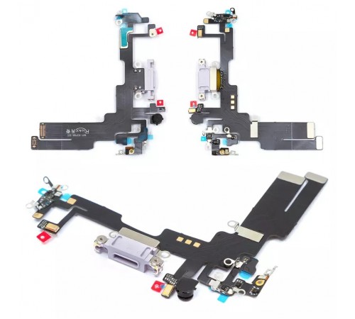 Шлейф для iPhone 14, коннектора зарядки, фиолетовый, с микрофоном, с компонентами, High Copy Шлейф для iPhone 14, коннектора зарядки, фиолетовый, с микрофоном, с компонентами, High Copy