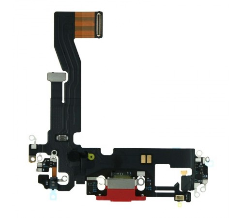 Шлейф для iPhone 12, iPhone 12 Pro, конектора зарядки, червоний, з мікрофоном, з компонентами, Original (PRC), з розбирання