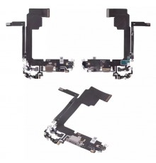 Шлейф для iPhone 15 Pro Max, конектора зарядки, сірий, з мікрофоном, High Copy natural titanium