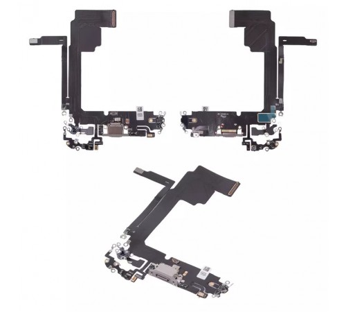 Шлейф для iPhone 15 Pro Max, коннектора зарядки, серый, с микрофоном, High Copy natural titanium