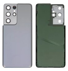 Задняя панель корпуса для Samsung G998 Galaxy S21 Ultra 5G, серебристая (Phantom Silver) + стекло камеры