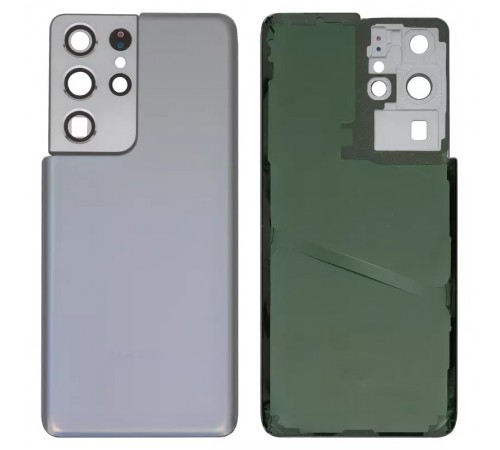 Задняя панель корпуса для Samsung G998 Galaxy S21 Ultra 5G, серебристая (Phantom Silver) + стекло камеры