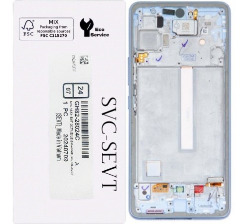 Дисплей для Samsung A536 Galaxy A53 5G, голубий, з рамкою, Original, сервісна упаковка, #GH82-28025C