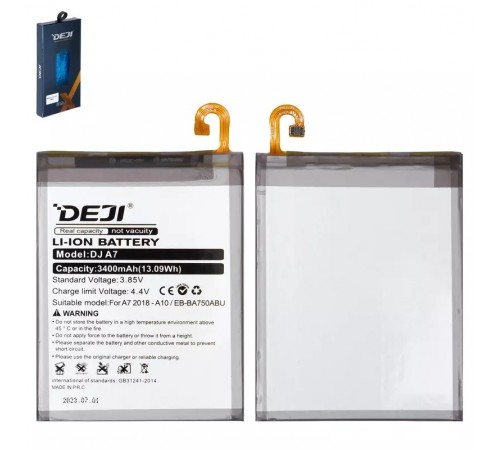 Аккумулятор Deji EB-BA750ABU для Samsung A105F/DS Galaxy A10, A750 Galaxy A7 (2018), A750F Galaxy A7 (2018), M105F/DS Galaxy M10, Li-ion, 3,85 B, 3400 мАч Аккумулятор Deji EB-BA750ABU для Samsung A105F/DS Galaxy A10, A750 Galaxy A7 (2018), A750F Galaxy A7 (2018), M105F/DS Galaxy M10, Li-ion, 3,85 B, 3400 мАч