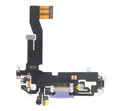 Шлейф для iPhone 12, iPhone 12 Pro, коннектора зарядки, фиолетовый, с микрофоном, с компонентами, Original (PRC)