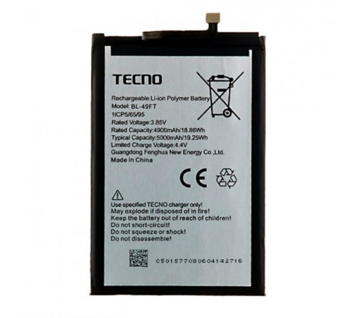 Акумулятор BL-49FT для Tecno Camon 15 (CD7), Pop 4 (BC2), Pop 4 Pro (BC3), Pop 5 LTE, Spark 5 Pro (KD7), Spark 6 Go (KE5, KE5J), Spark 7 (KF6n), Spark 7 Go (KF6m), Spark 8C, Li-Polymer, 3,85 В, 5000 мАг, High Copy