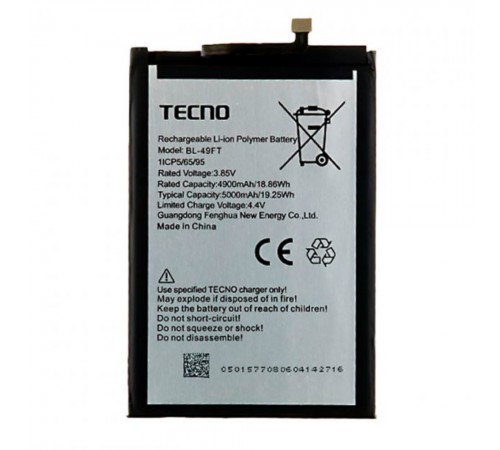 Акумулятор BL-49FT для Tecno Camon 15 (CD7), Pop 4 (BC2), Pop 4 Pro (BC3), Pop 5 LTE, Spark 5 Pro (KD7), Spark 6 Go (KE5, KE5J), Spark 7 (KF6n), Spark 7 Go (KF6m), Spark 8C, Li-Polymer, 3,85 В, 5000 мАг, High Copy Акумулятор BL-49FT для Tecno Camon 15 (CD7), Pop 4 (BC2), Pop 4 Pro (BC3), Pop 5 LTE, Spark 5 Pro (KD7), Spark 6 Go (KE5, KE5J), Spark 7 (KF6n), Spark 7 Go (KF6m), Spark 8C, Li-Polymer, 3,85 В, 5000 мАг, High Copy