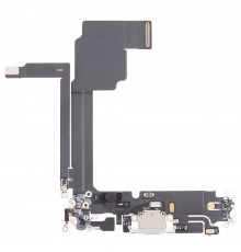 Шлейф для iPhone 15 Pro Max, конектора зарядки, білий (White Titanium), з мікрофоном, Original (PRC), з розбирання