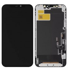 Дисплей для iPhone 12, iPhone 12 Pro, чорний, з рамкою, Copy, з пластиками камери та датчика наближення, (TFT), JK