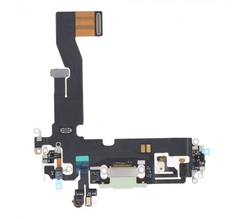 Шлейф для iPhone 12, iPhone 12 Pro, конектора зарядки, зелений, з мікрофоном, з компонентами, Original (PRC)