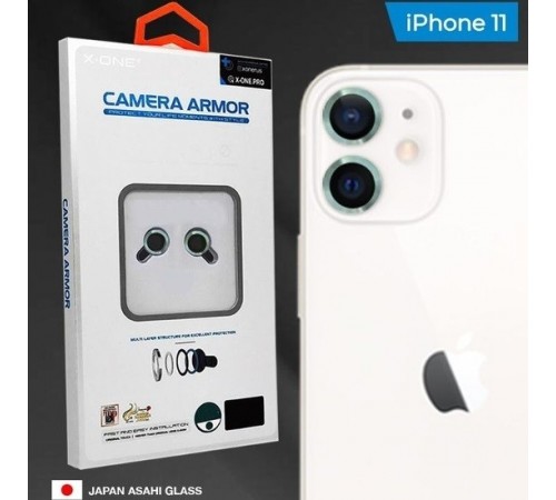 Захисне скло камери для Apple iPhone 11, сапфір, 0.4mm, 9H, Camera Armor Lens Protector, X-One, Green, комплект 2шт. 