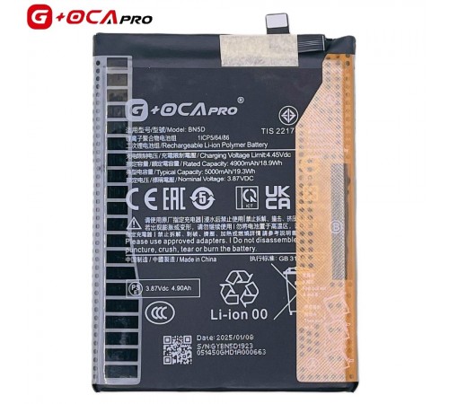 Акумулятор G+OCA Pro BN5D для Xiaomi Poco M4 Pro 4G, Redmi Note 11, Redmi Note 11 5G, Redmi Note 11S, Redmi Note 11S 5G, Redmi Note 12S, Li-Polymer, 3,87 В, 5000 мАг