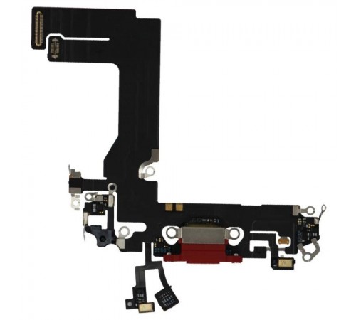 Шлейф для iPhone 13 mini, конектора зарядки, червоний, з мікрофоном, з компонентами