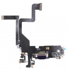 Шлейф для iPhone 14 Pro, коннектора зарядки, фиолетовый, с микрофоном, с компонентами, Original (PRC), deep purple