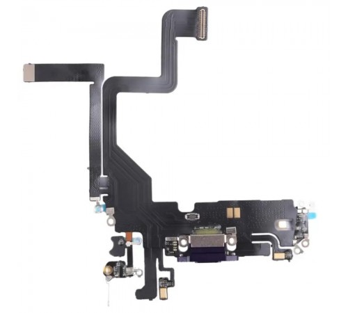 Шлейф для iPhone 14 Pro, коннектора зарядки, фиолетовый, с микрофоном, с компонентами, Original (PRC), deep purple