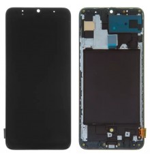 Дисплей для Samsung A705 Galaxy A70, черный, с рамкой, High Copy с широким ободком, (OLED)