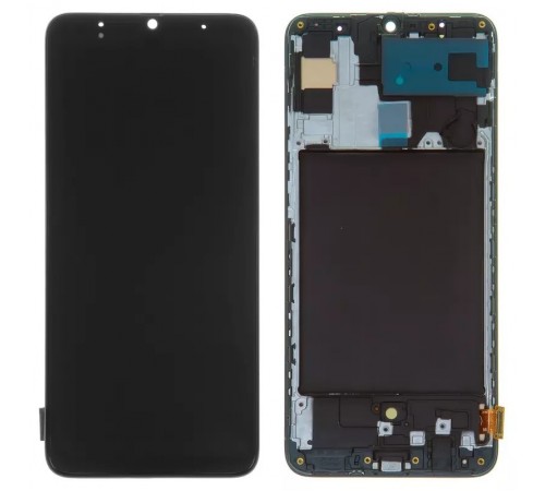 Дисплей для Samsung A705 Galaxy A70, чорний, з рамкою, High Copy з широким обідком, (OLED)