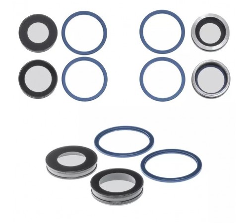 Скло камери для iPhone 12, синє, з рамкою, комплект 2 шт.