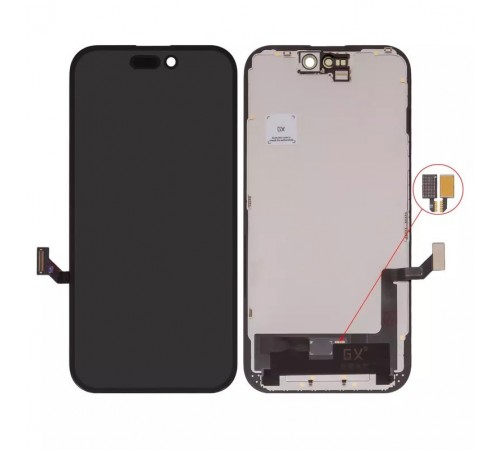 Дисплей для iPhone 15, черный, с рамкой, High Copy без микросхемы, (OLED), GX OEM hard