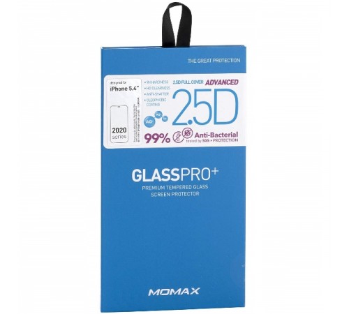 Защитное стекло для Apple iPhone 12 mini, 2.5D, Glass Pro+ Full Cover Anti-Bacterial Screen Protector, Momax (PZAP20SF1D), черный
