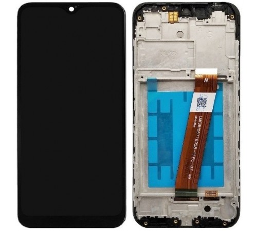 Дисплей для Samsung A015 Galaxy A01, A015M Galaxy A01, чорний, з рамкою, High Copy, з широким конектором