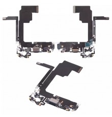 Шлейф для iPhone 15 Pro, коннектора зарядки, синий, с микрофоном, High Copy