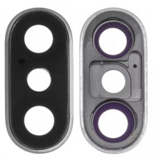 Стекло камеры для iPhone XS Max, серебристое, с рамкой