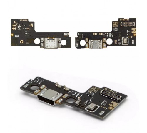Шлейф для Xiaomi Poco C55, Redmi 11A, Redmi 12C, коннектора зарядки, с микрофоном, с компонентами, Сopy, плата зарядки