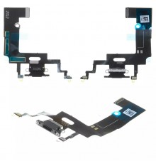 Шлейф для iPhone XR, коннектора зарядки, черный, с микрофоном, High Copy