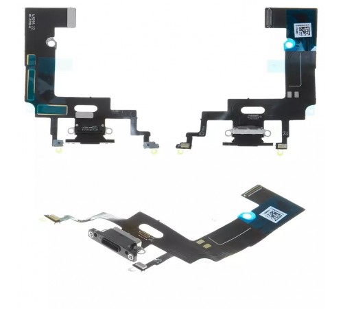 Шлейф для iPhone XR, коннектора зарядки, черный, с микрофоном, High Copy