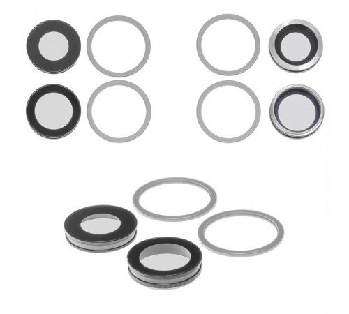 Скло камери для iPhone 12, сріблясте, з рамкою, комплект 2 шт.