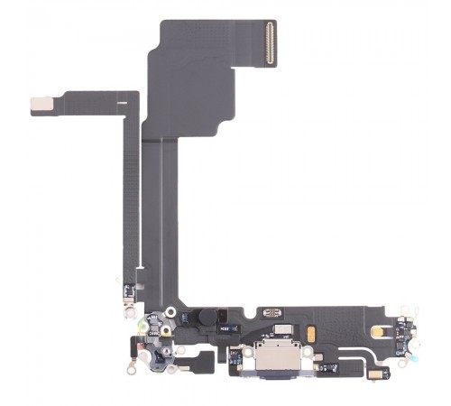 Шлейф для iPhone 15 Pro Max, коннектора зарядки, синий, с микрофоном, Original (PRC)