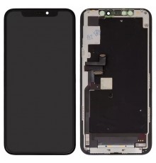 Дисплей для iPhone 11 Pro, чорний, з рамкою, Оригінал (переклеєно скло), з пластиками камери та датчика наближення