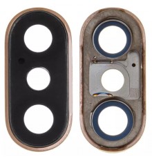 Стекло камеры для iPhone XS Max, золотистое, с рамкой