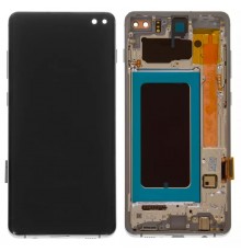 Дисплей для Samsung G975 Galaxy S10 Plus, белый, с рамкой, Оригинал (переклеено стекло)