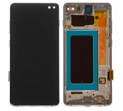 Дисплей для Samsung G975 Galaxy S10 Plus, белый, с рамкой, Оригинал (переклеено стекло)
