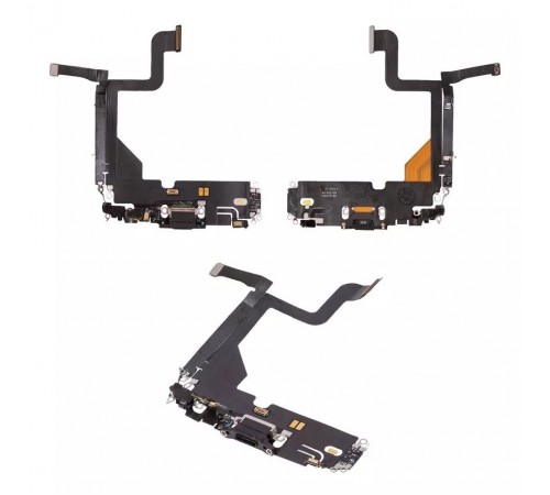 Шлейф для iPhone 13 Pro, коннектора зарядки, серый, с микрофоном, с компонентами, Original (PRC), Lightning