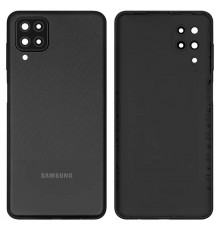 Задня панель корпусу для Samsung A127 Galaxy A12 Nacho, чорна + скло камери, з боковими кнопками