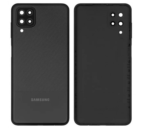 Задня панель корпусу для Samsung A127 Galaxy A12 Nacho, чорна + скло камери, з боковими кнопками