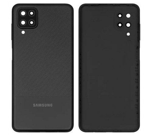 Задняя панель корпуса для Samsung A127 Galaxy A12 Nacho, черная + стекло камеры, с боковыми кнопками