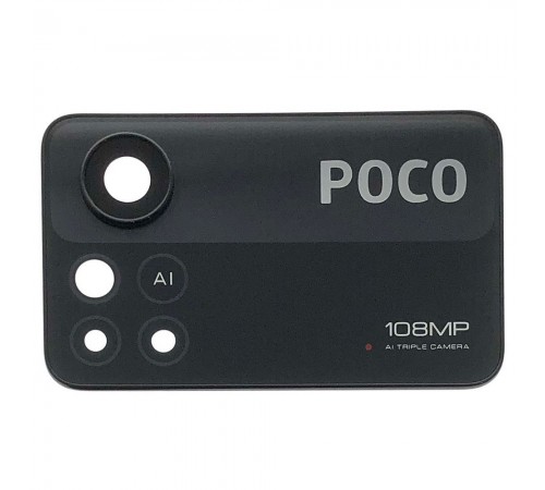 Скло камери для Xiaomi Poco X4 Pro, чорне, з рамкою