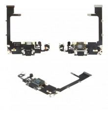Шлейф для iPhone 11 Pro, коннектора наушников, коннектора зарядки, зеленый, с микрофоном, с компонентами, Original (PRC)