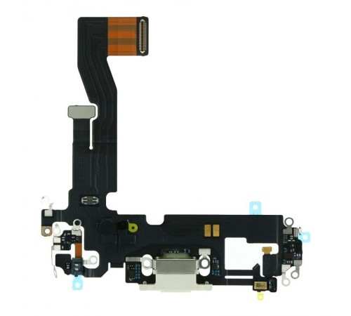 Шлейф для iPhone 12, iPhone 12 Pro, конектора зарядки, білий, з мікрофоном, з компонентами, Original (PRC)