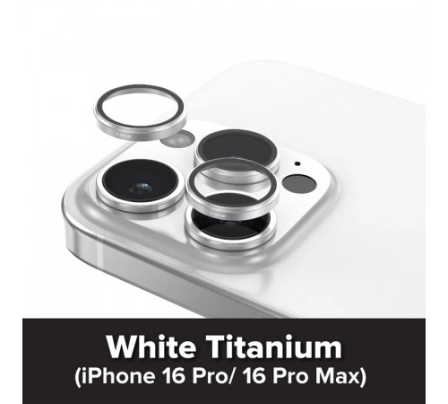 Защитное стекло камеры для Apple iPhone 16 Pro, iPhone 16 Pro Max, Camera Armor Pro Sapphire Lens Protector, X-One, White Titanium