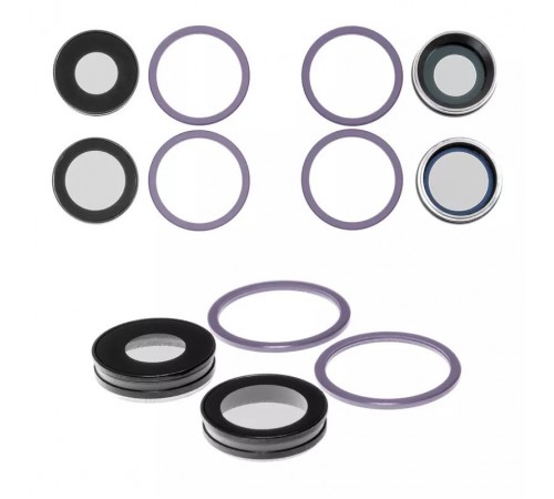 Скло камери для iPhone 11, фіолетове, з рамкою, комплект 4 шт.