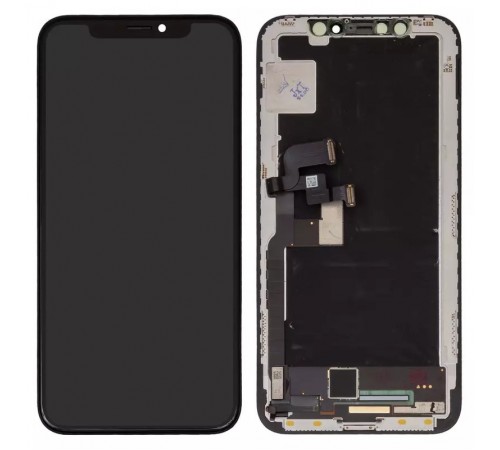 Дисплей для iPhone X, чорний, з рамкою, Оригінал (переклеєно скло), з пластиками камери і датчика наближення