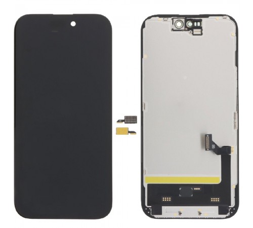 Дисплей для iPhone 15, черный, с рамкой, High Copy без микросхемы, (OLED), DD OEM hard
