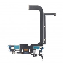 Шлейф для iPhone 13 Pro Max, коннектора зарядки, синий (Sierra Blue), с микрофоном, с компонентами, High Copy