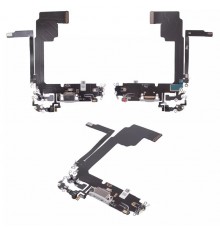 Шлейф для iPhone 15 Pro Max, коннектора зарядки, белый, с микрофоном, High Copy