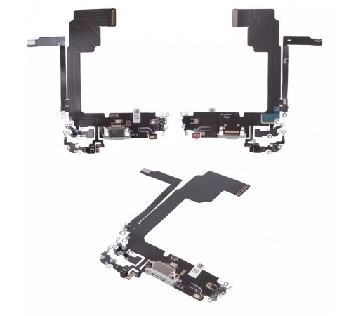 Шлейф для iPhone 15 Pro Max, коннектора зарядки, белый, с микрофоном, High Copy